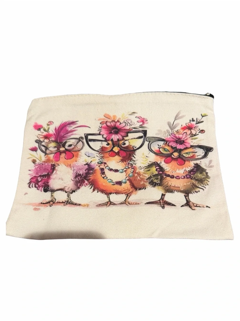 Floral Chick Cosmetic Pouch -Ivory